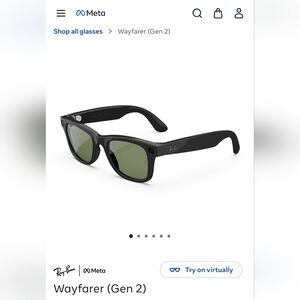 Ray-Ban Wayfairer 2 Meta Glasses Black Frame Green Lenses NWT